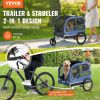 VEVOR Dog Bike Trailer, Supports up to 100 lbs, 2-in-1 Pet Stroller Cart Bicycle Carrier, Easy Folding Cart Frame with Quick Release Wheels, Universal