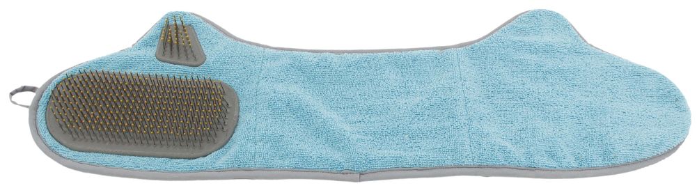 Pet Life 'Bryer' 2-in-1 Hand-Inserted Microfiber Pet Grooming Towel and Brush (Color: Blue / Aqua)